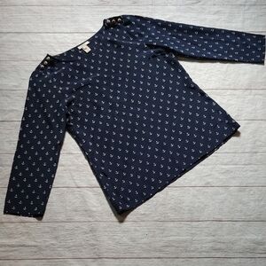 J. Crew 3/4 Sleeve,Silk Top With Anchors